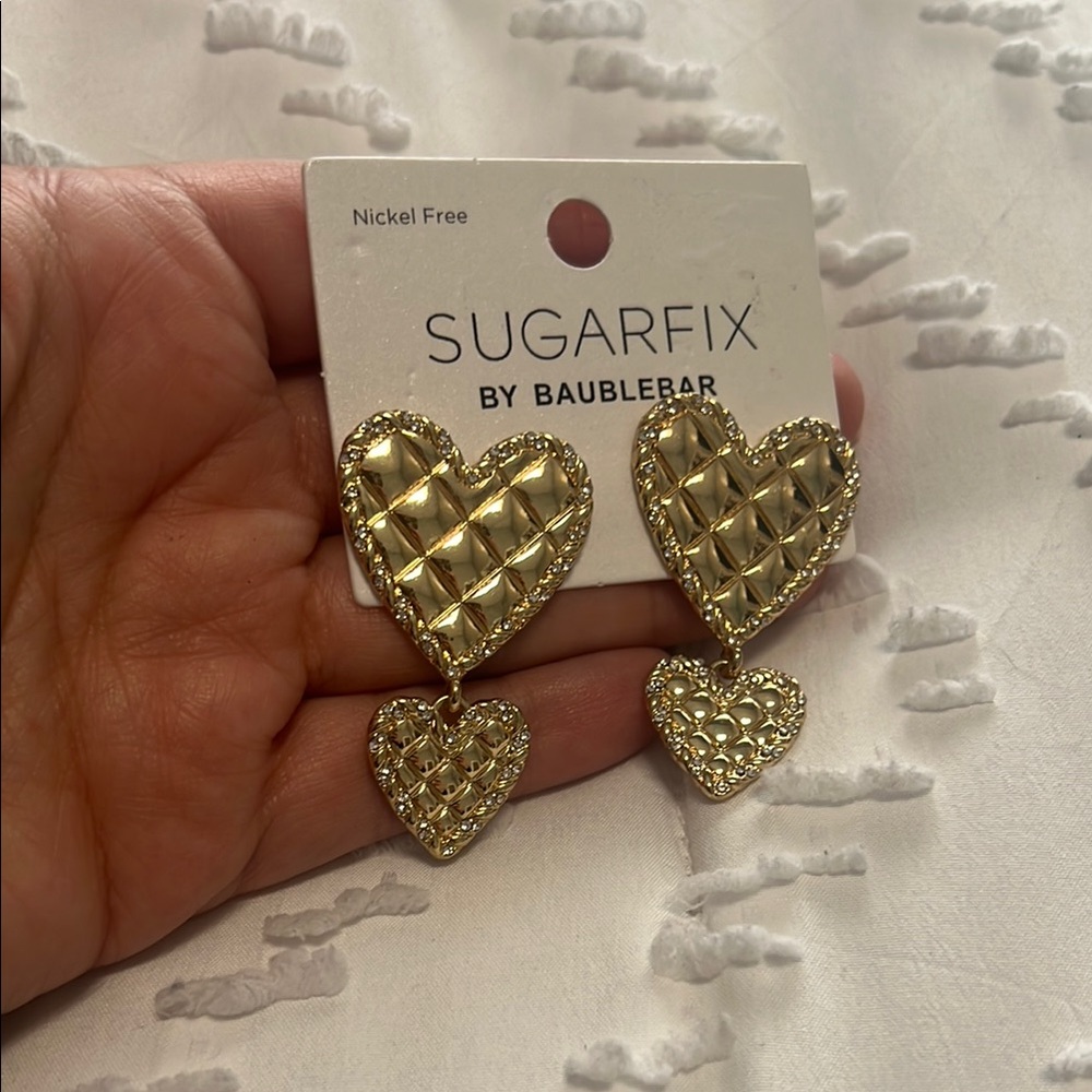 BaubleBar Gold Heart Earrings Textured Design